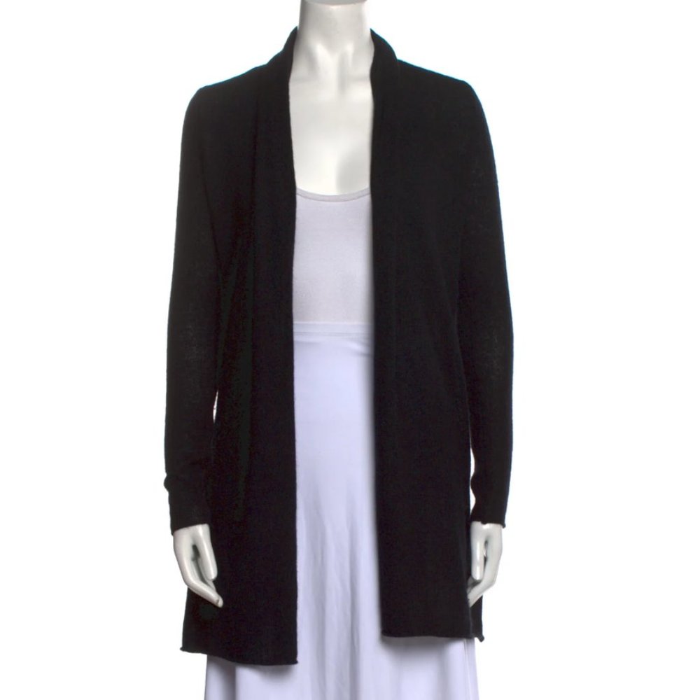White + Warren Black Cashmere Open Front Sweater XS